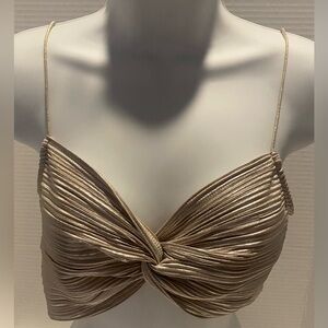 Graffiti Size M Gold Lame’ Twist Front Camisole Crop with Spaghetti Straps